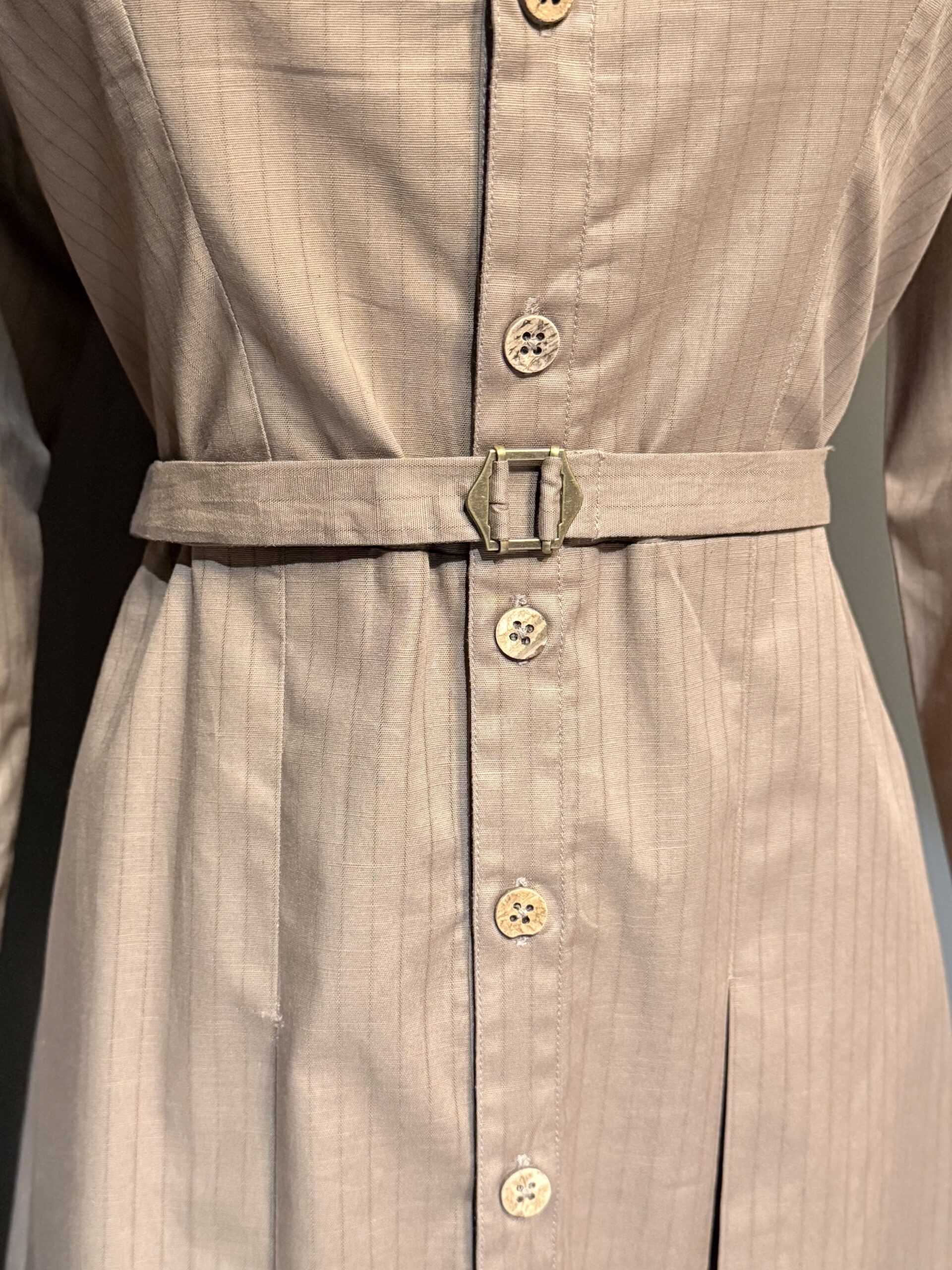 Taupe Pure Cotton Pinstripe Shirt Dress